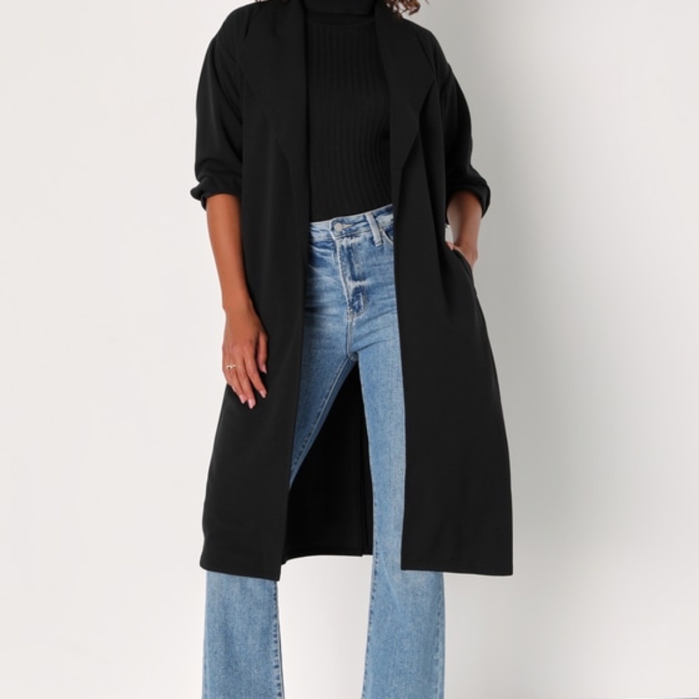 Lulus Poised Business Black Trench Coat - Size L